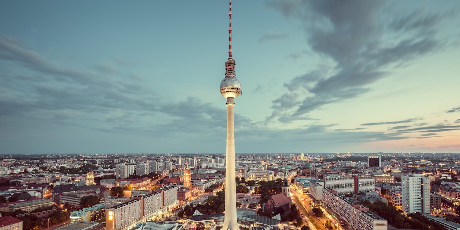 Berlin skyline panorama with famous TV tower at Alexanderplatz a